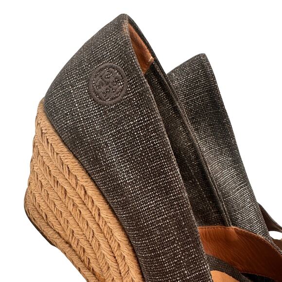 Tory Burch Metallic Filipa Canvas Espadrille Wedges Heels Size 7.5 - Picture 2 of 11